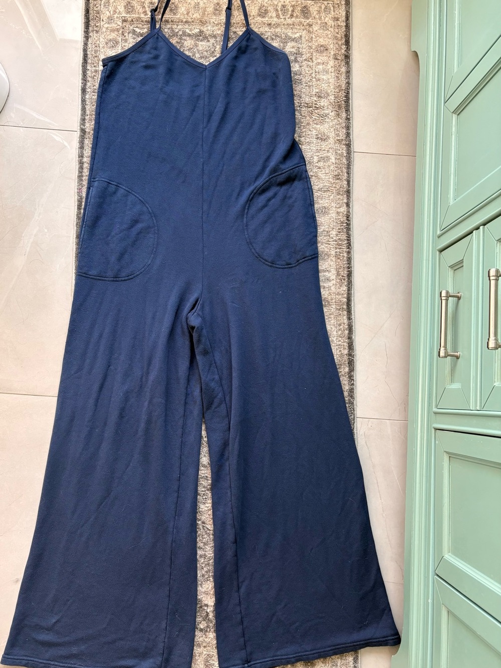 aerie Navy Blue Terry cloth Wide-Leg Jumpsuit